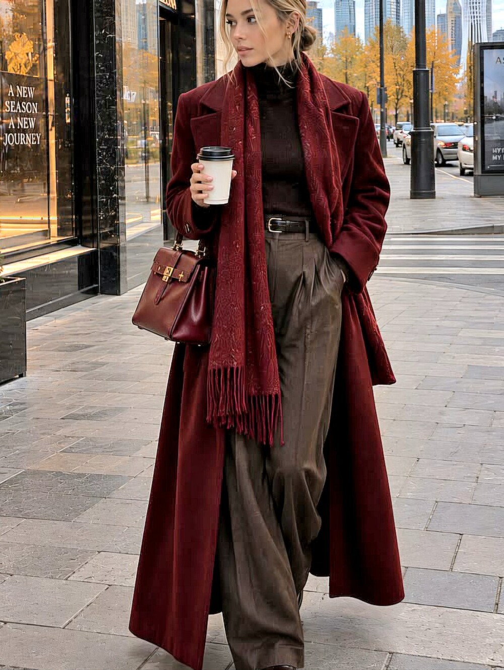 Vintage Marvin Richards Burgundy Wool Longline Trench Coat, Sz XL Made in USA
